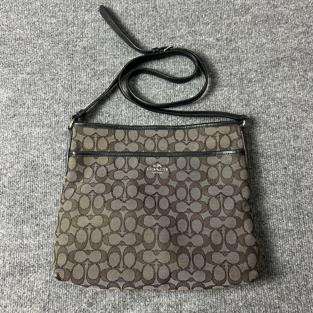 Coach Signature Avary Crossbody Bag Womens Small Brown Logo Canvas Leather Zip